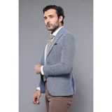 Wessi Erkek Slim Fit Mavi Kendinden Desenli Blazer Ceket %62 Polyester %35 Viskon - 54 - Lacivert