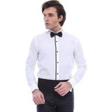 Wessi Erkek Slim Fit Pileli Manşetli Damatlık Pamuk Gömlek - Krem