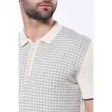 Wessi Erkek Slim Fit Polo Yaka Fermuarlı Desenli Tişört - Krem