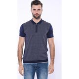 Wessi Erkek Slim Fit Polo Yaka Fermuarlı Desenli Tişört - XL - Lacivert
