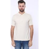 Wessi Erkek Slim Fit Polo Yaka Örme Düz Pamuk Tişört - Krem