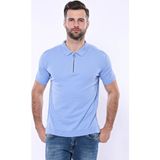 Wessi Erkek Slim Fit Polo Yaka Örme Düz Pamuk Tişört - Mavi