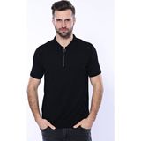 Wessi Erkek Slim Fit Polo Yaka Örme Düz Pamuk Tişört - Siyah
