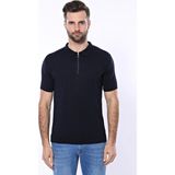 Wessi Erkek Slim Fit Polo Yaka Örme Düz Pamuk Tişört - XXL - Lacivert
