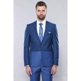 Wessi Erkek Slim Fit Renk Geçişli Takım Elbise - 48 - 6 Drop - Koyu Mavi