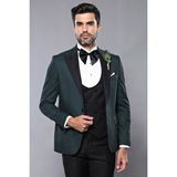 Wessi Erkek Slim Fit Yelekli Sivri Yaka Damatlık - 54 - 6 Drop - Yeşil