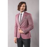 Wessi Erkek Tek Düğme Geniş Sivri Yaka Slim Fit Ceket - Bordo - 46