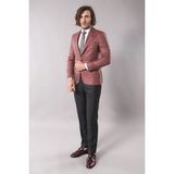Wessi Erkek Tek Düğme Geniş Sivri Yaka Slim Fit Ceket - Bordo - 48