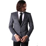 Wessi Erkek Torba Cep Biyeli Mono Yaka Slim Fit Ceket - Açık Gri - 48