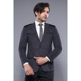 Wessi Erkek Velvet Ceket Koyu Gri Kapitone Dikişli Slim Fit %65 Polyester %35 Viskon - 48