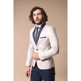 Wessi Erkek Yaka Garnili Mendilli Slim Fit Ceket - Krem - 56