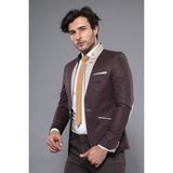 Wessi Erkek Yaka Garnili Mendilli Slim Fit Ceket - Krem - 64