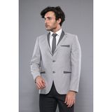 Wessi Erkek Yaka Modelli Slim Fit Ceket - Açık Gri - 48
