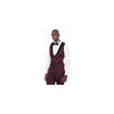 Wessi Erkek Yelekli Damatlık Slim Fit Takım Elbise - 52 - 6 Drop - Bordo