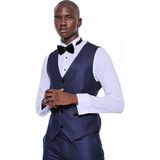 Wessi Erkek Yelekli Damatlık Slim Fit Takım Elbise - 54 - 6 Drop - Koyu Mavi
