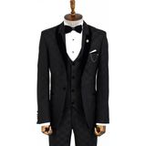 Wessi Erkek Yelekli Damatlık Slim Fit Takım Elbise - 56 - 6 Drop - Siyah