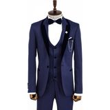 Wessi Erkek Yelekli Damatlık Slim Fit Takım Elbise - 58 - 6 Drop - Koyu Mavi