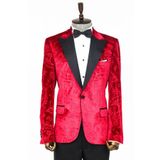 Wessi Floral Desenli Kadife Bordo Erkek Smokin Ceket