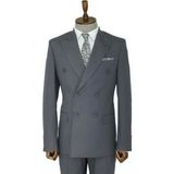 Wessi Geniş Sivri Yakalı Çizgili Desenli Slim Fit Gri Erkek Kruvaze Takım Elbise - Wessi - 54