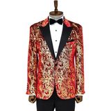 Wessi Gold Baskılı Kırmızı Erkek Smokin Ceket - Wessi - Bordo - 50