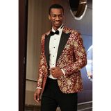 Wessi Gold Gül Desenli Slim Fit Bordo Erkek Smokin Ceket - 62