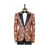 Wessi Gold Gül Desenli Slim Fit Bordo Erkek Smokin Ceket