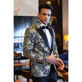 Wessi Gold Gül Desenli Slim Fit Lacivert Erkek Smokin Ceket - 54