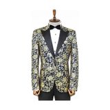 Wessi Gold Gül Desenli Slim Fit Lacivert Erkek Smokin Ceket