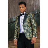 Wessi Gold Gül Desenli Slim Fit Yeşil Erkek Smokin Ceket - 46