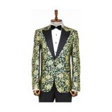 Wessi Gold Gül Desenli Slim Fit Yeşil Erkek Smokin Ceket