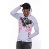 Wessi Gri Taşlı Baskılı Kapşonşlu Sweatshirt