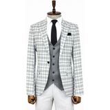 Wessi Gri Yelekli Slim Fit Ekose Açık Gri Erkek Takım Elbise - Wessi - 56