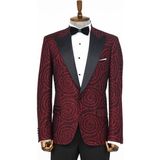 Wessi Hipnoz Desen Sivri Yaka Slim Fit Bordo Erkek Smokin Ceket - 60