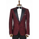 Wessi Hipnoz Desen Sivri Yaka Slim Fit Bordo Erkek Smokin Ceket