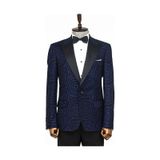 Wessi Hipnoz Desen Sivri Yaka Slim Fit Lacivert Erkek Smokin Ceket