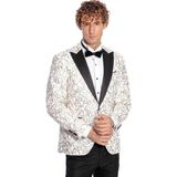 Wessi Işıltılı Sarmaşık Desenli Slim Fit Beyaz Erkek Smokin Ceket - 54