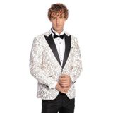 Wessi Işıltılı Sarmaşık Desenli Slim Fit Beyaz Erkek Smokin Ceket