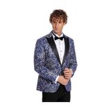 Wessi Işıltılı Sarmaşık Desenli Slim Fit Mavi Erkek Smokin Ceket