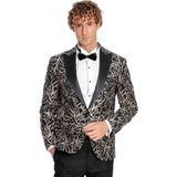 Wessi Işıltılı Sarmaşık Desenli Slim Fit Siyah Erkek Smokin Ceket - 54