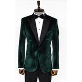 Wessi Kadife Slim Fit Tek Düğmeli Koyu Yeşil Erkek Balo Ceket - Wessi - 44