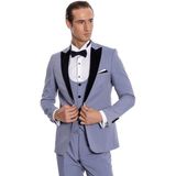 Wessi Kadife Yaka Slim Fit Açık Mavi Erkek Damatlık - Lacivert - 48