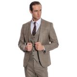 Wessi Kahverengi Ekose Ceketli Slim Fit Lacivert Erkek Takım Elbise