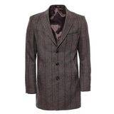Wessi - Kahverengi Lacivert Bordo Çizgili Sivri Yaka Slimfit Kaban