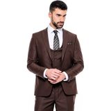 Wessi Kahverengi Sivri Yaka Slim Fit Yelekli Takım Elbise - 48