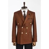 Wessi Kahverengi Slim Fit Tek Ceket Erkekler İçin Kruvaze Tasarım %62 Polyester Malzeme - 60