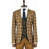 Wessi Kahverengi Yelekli Slim Fit Ekose Taba Erkek Takım Elbise - Wessi - 54