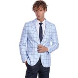 Wessi Kare Desenli Slim Fit Açık Mavi Erkek Ceket - 62 - İndigo