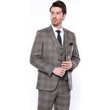 Wessi Kare Desenli Slim Fit Kahverengi Erkek Ceket - 58