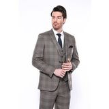 Wessi Kare Desenli Slim Fit Kahverengi Erkek Ceket
