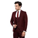 Wessi Kendinden Desenli Bordo Yelekli Takım Elbise